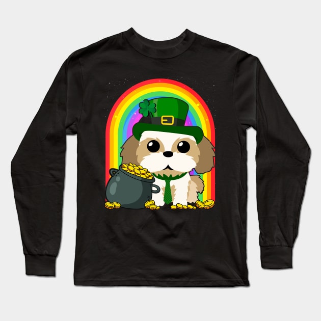 Shih Tzu Rainbow Irish Clover St Patrick Day Dog Gift product Long Sleeve T-Shirt by theodoros20